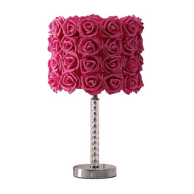 Benjara BM231812 Lampe de Table à Abat-Jour Tambour Bloom Roses avec Base en Acrylique Torsadée, Rouge