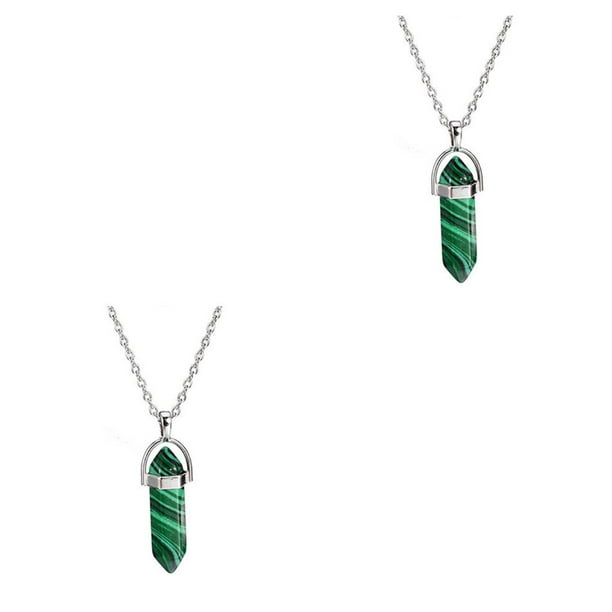 Qarigey Hexágono Columna Amuleto Aniversario Colgantes Colgantes Coloridos Amuletos de cristal Llaveros Decoraciones Piedra de pavo real Piedra de pavo real 2piezas Qarigey CBP468200