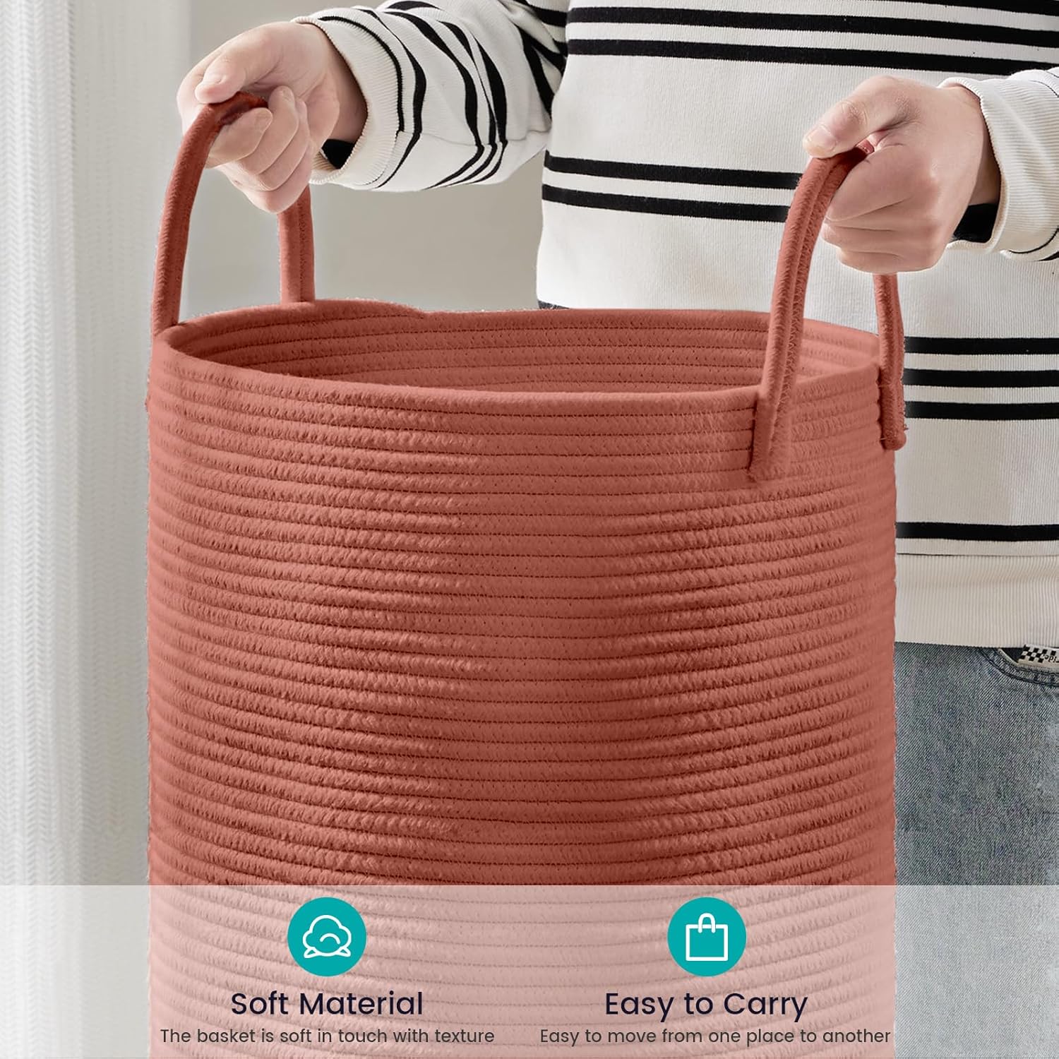 Laundry Hamper Basket, Woven 58L Tall Laundry Basket for Blanket Organizer- Clothes Hamper Baby Nursery Hamper for Blanket Storage in Bedroom