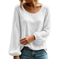 thumbnail image 5 of Admvng Top for Women Linen Cotton Long Sleeve Casual Round Neck Pullover Blouse, 5 of 7