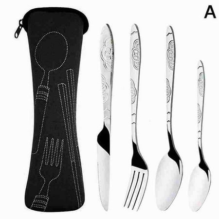 

4Pcs Steel Fork Spoon Family Travel Camping Cutlery L8R4