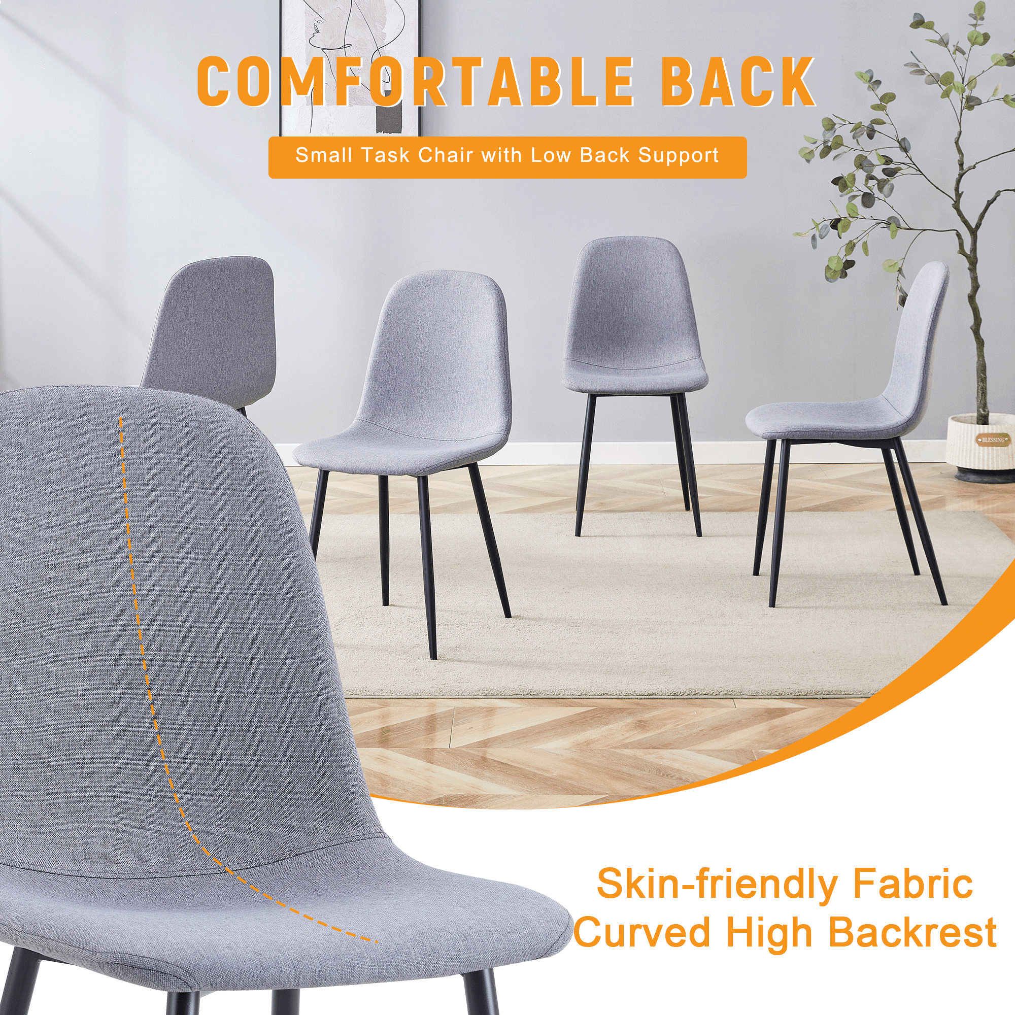 TesNus Dining Chairs Set of 4 Linen Cotton Upholstered Black Metal Legs for Dining Room Living Room