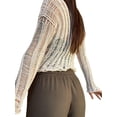 thumbnail image 2 of Coduop Women Crochet Long Sleeve Crop Top,Patchwork Pullover Shirts Hollow Out Cover Up Knit Tops, 2 of 5