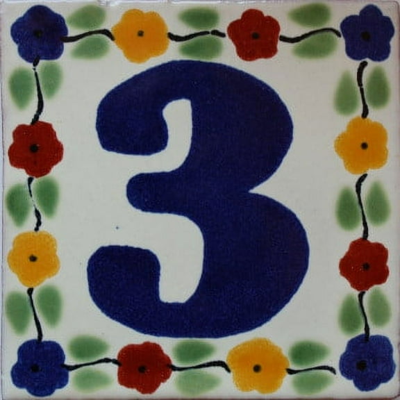 Bouquet Talavera Tile Number Three, Set of 2 pcs