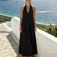 thumbnail image 4 of Women's V-Neck Sleeveless Casual Solid Color Hanging Neck Summer Dress, 4 of 6