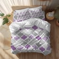 thumbnail image 2 of Geometric Morocco Duvet Cover Set Twin Size Quatrefoil Lattice Purple Grey Soft Lightweight Comforter Covers 4 Piece Bedding Set with 1 Duvet Cover 1 Bed Sheet & 2 Pillow Shams, 2 of 8
