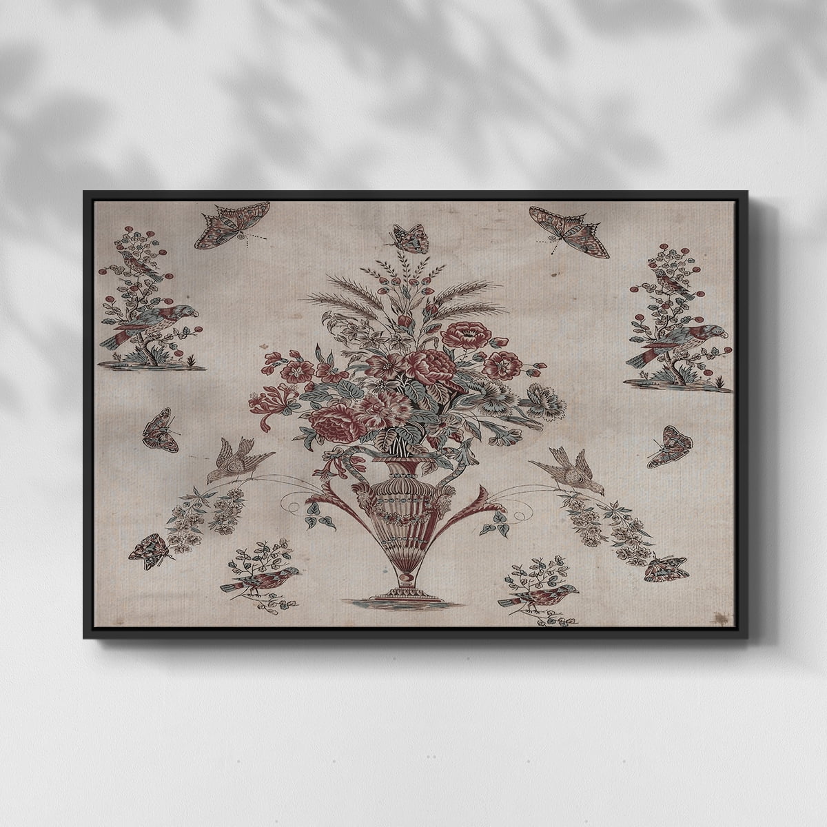 Vintage Abstract Print-V Framed in Black Wood Gallery Wrapped Canvas 25 in. x 37 in.
