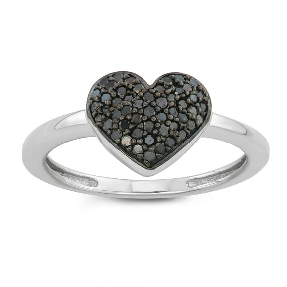 MyDiamondBox 1/4 CTTW Black Diamonds Heart Cluster Design Promise Ring crafted in Rhodium Plated Sterling Silver, Real Diamond Ring for Women US-SZ 5
