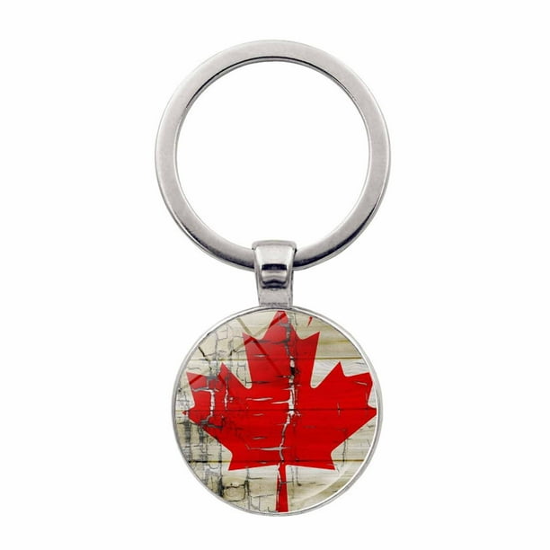Llavero con hoja de arce canadiense, colgante de cristal y mosquetón metálico; resistente, ideal para decorar llaves y maletas; regalo patriótico para familiares y amigos