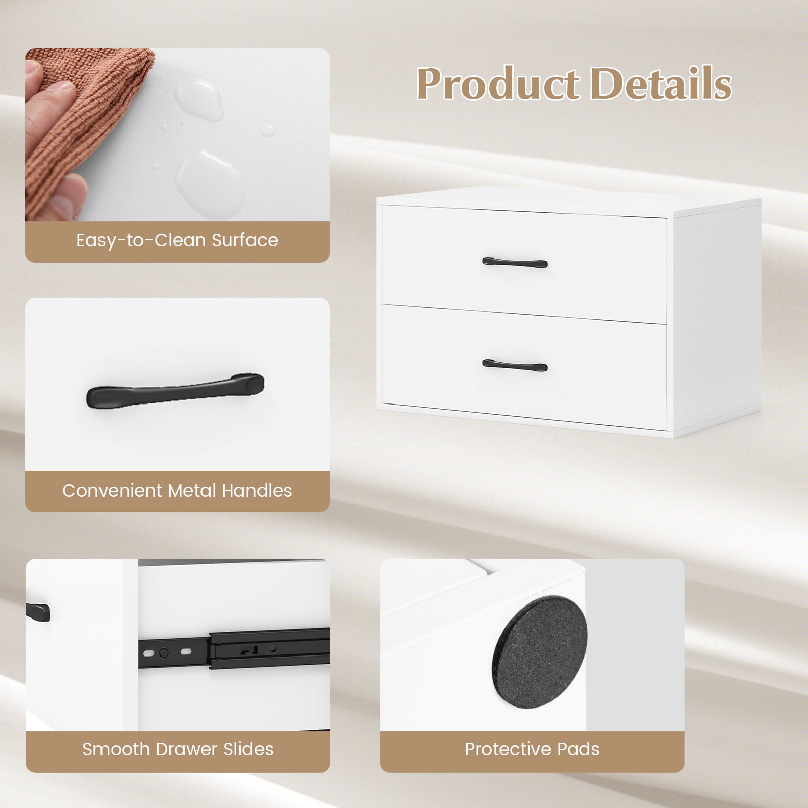 Costway 2-Drawer Dresser Stackable Horizontal Storage Organizer w/Handles White