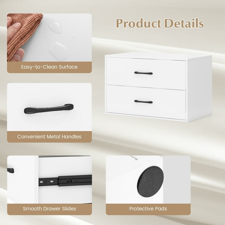 Costway 2-Drawer Bedroom Cabinet, Stackable Storage Organizer