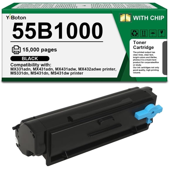 55B1000 Black Toner Cartridge Compatible for Lexmark MS331dn MS431dn MS431dw MX331adn MX431adn MX431adw MX432adwe Laser Printer(3,000 Pages)