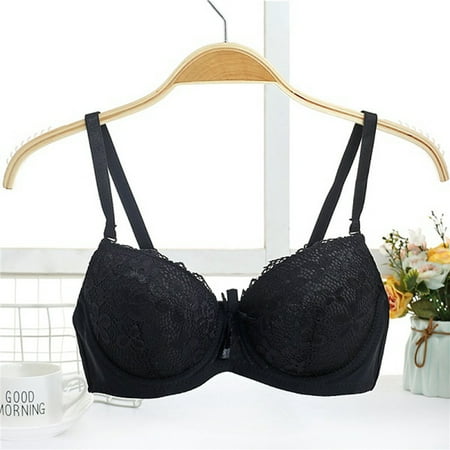 

Clearance Lace Super Push Up Lingerie Brassiere Women s Thick Bra Solid Underwear Embroidery Floral Bralette Adjusted-straps Top black 90B