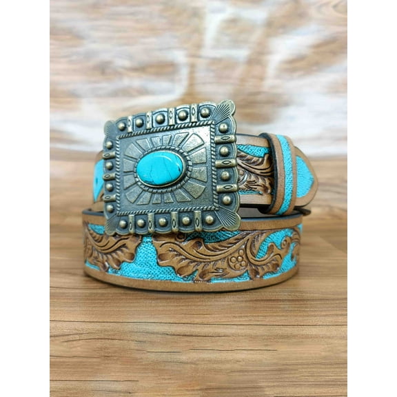 Intricate Deep Floral Pattern Tooled Western Belt