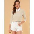 thumbnail image 3 of Blusa con cuello en contraste de mangas 3/4 para mujer Beige L, 3 of 6