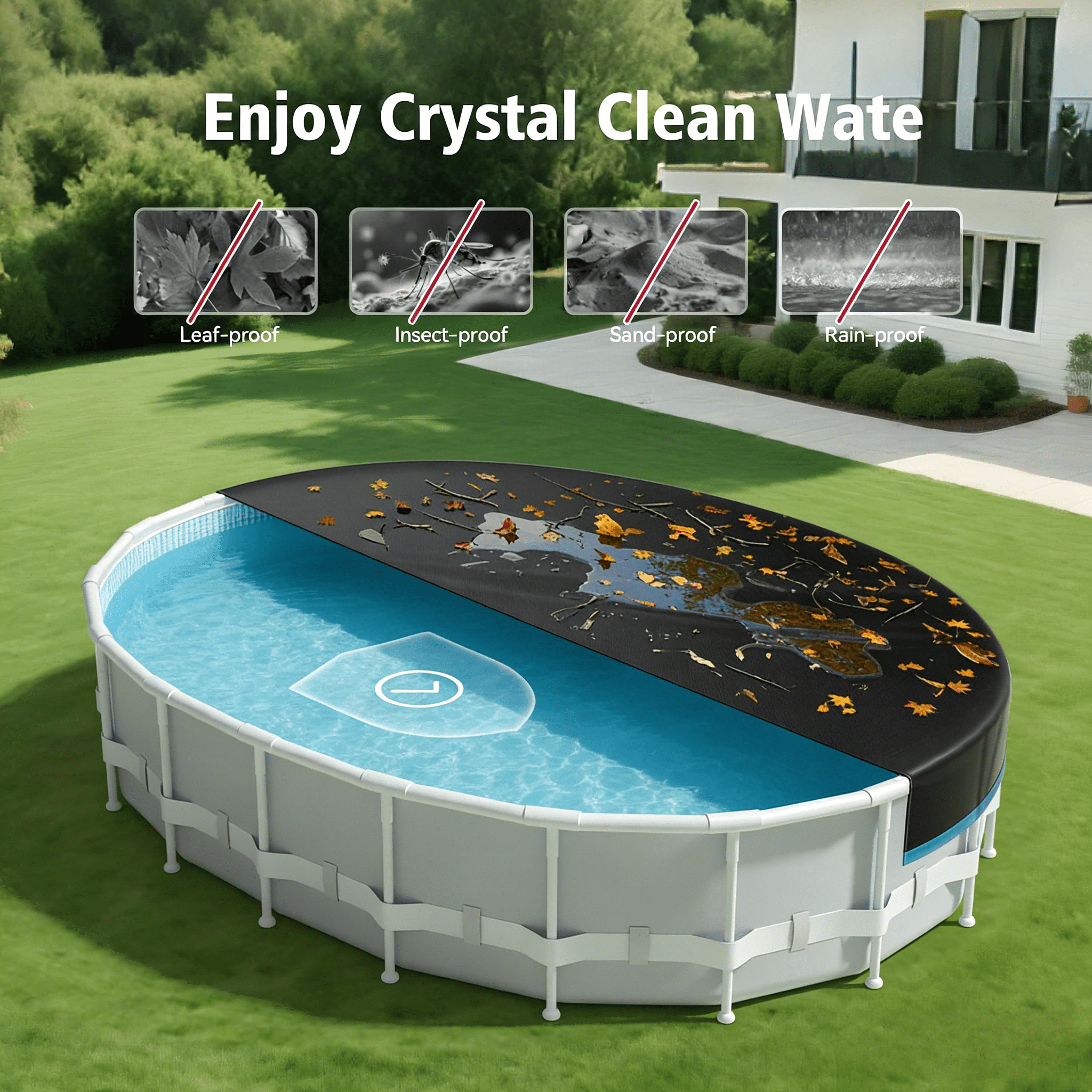 Seralis 12x18ft Oval Above Ground Pool Cover Waterproof Dustproof with Winch and Cable Black
