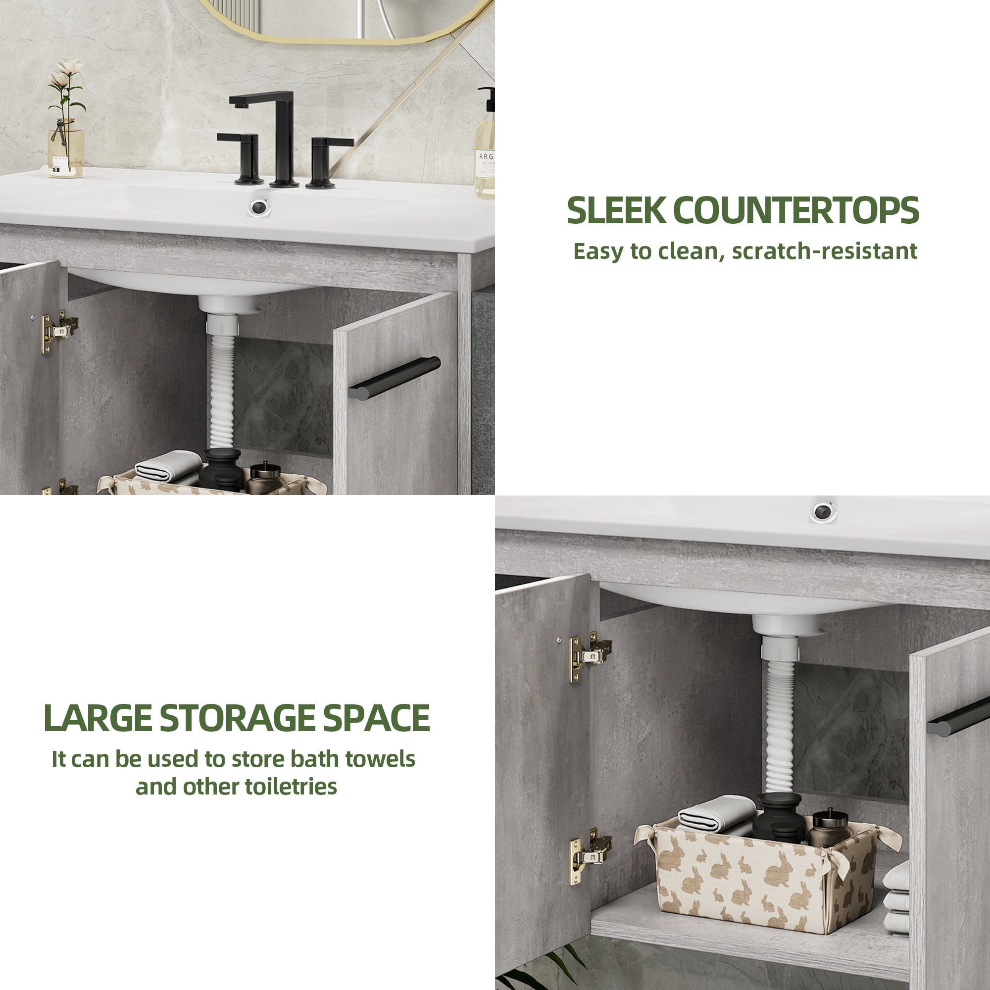Uforic 36" Inch Wall Mounted Bathroom Vanity with Sink, Modern Floating Bathroom Sink Storge Cabinet , Gray