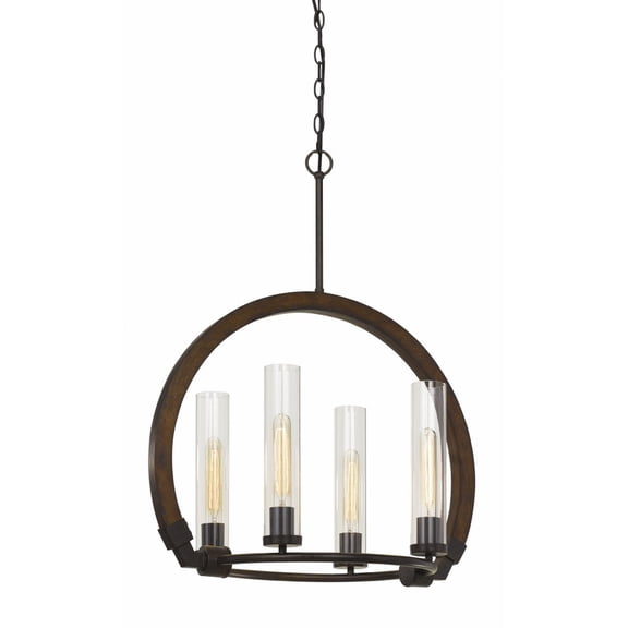 Cal Lighting Sulmona 4-Light Metal & Wood Chandelier in Oak/Black