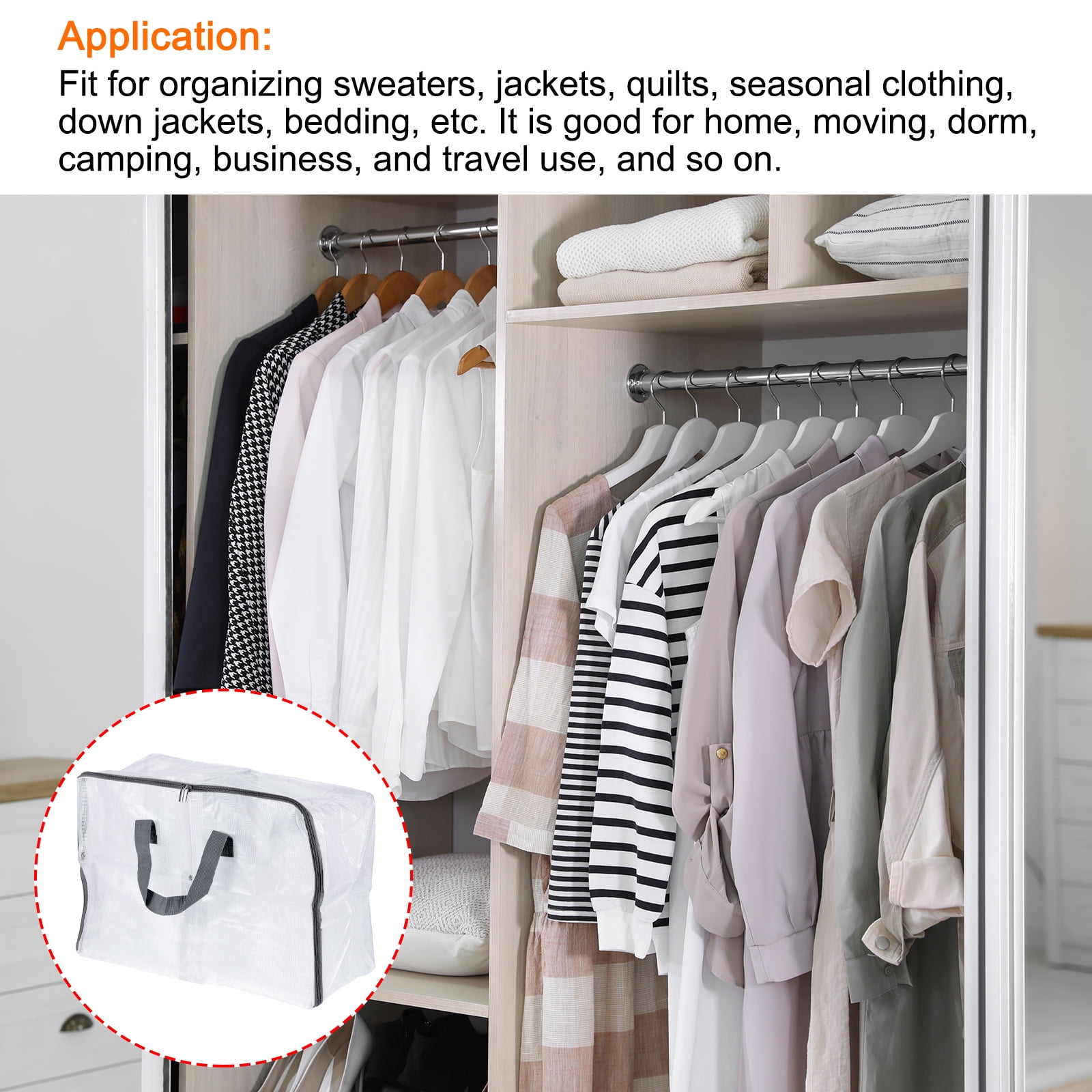 Unique Bargains Clothes Organizer Foldable Moving Tote Bag Gray 21.65"x8.66"x14.96"