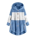 thumbnail image 2 of Baqcunre Womens Winter Coats Women's Spliced Button Pocket Split Fashion Casual Long Sleeve Plush Coat Fleece Jacket Fall Outfits Light blue XXL, 2 of 5