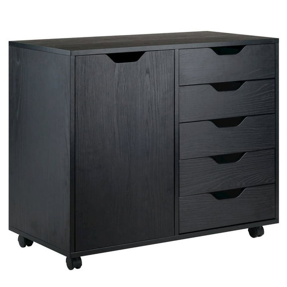 FurniFact Black Storage Cabinet with 5 Drawers – Small Cabinet for Organization