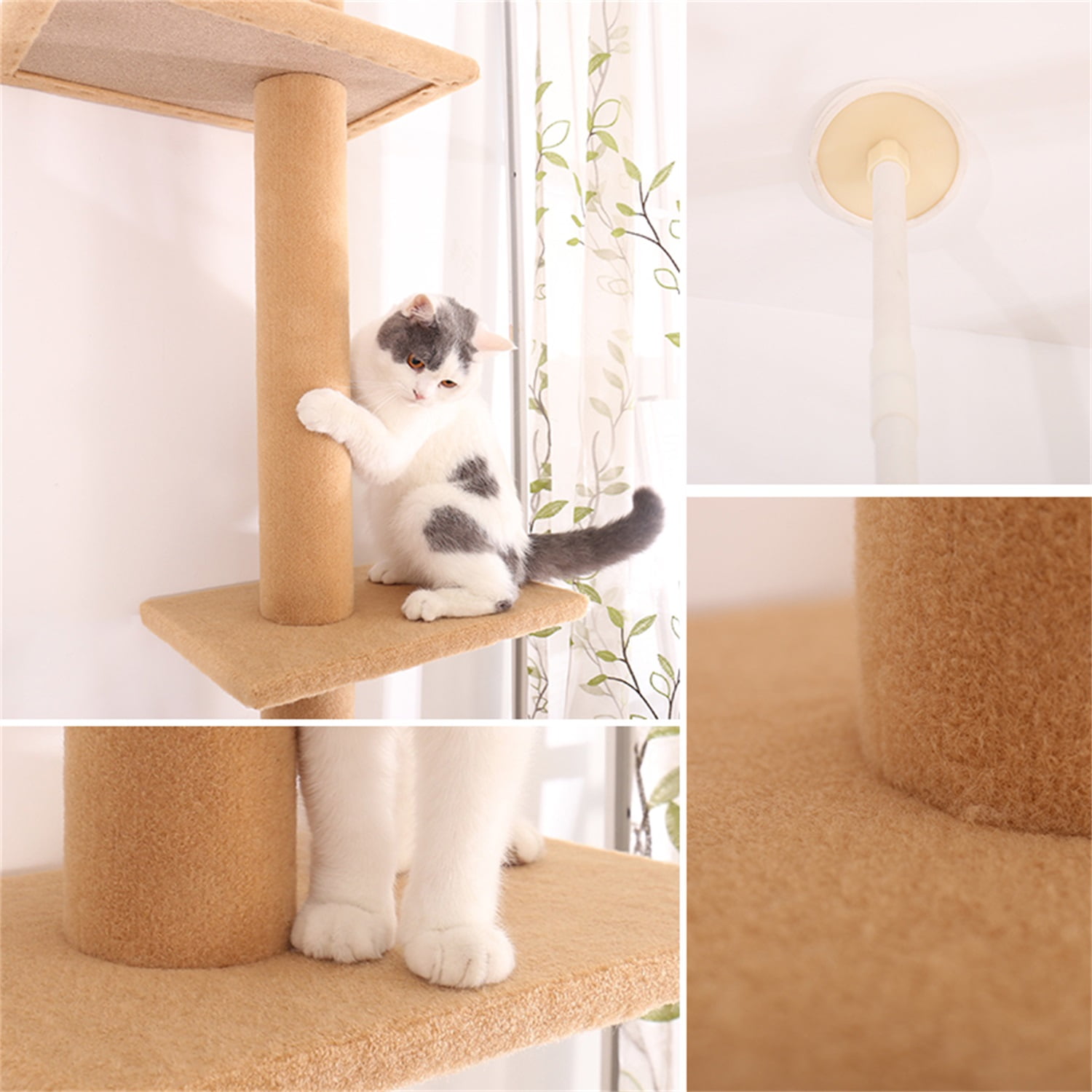 Pefilos Three Tier Cat Tower for Indoor Cats Floor-to-Ceiling Cat Tree Cat Climbing Tree Modern Cat Tree Tower 9 Feet (Adjustable 90"-108" Tall), Beige Pefilos Three Tier Cat Tower for Indoor Cats Floor-to-Ceiling Cat Tree Cat Climbing Tree Modern Cat Tree Tower 9 Feet (Adjustable 90"-108" Tall), Beige