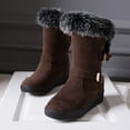 thumbnail image 5 of Fuzzy Platform Snow Boots for Women Suede Pull on Buckle Strap Anti-Slip Winter Mid Calf Booties, 5 of 9