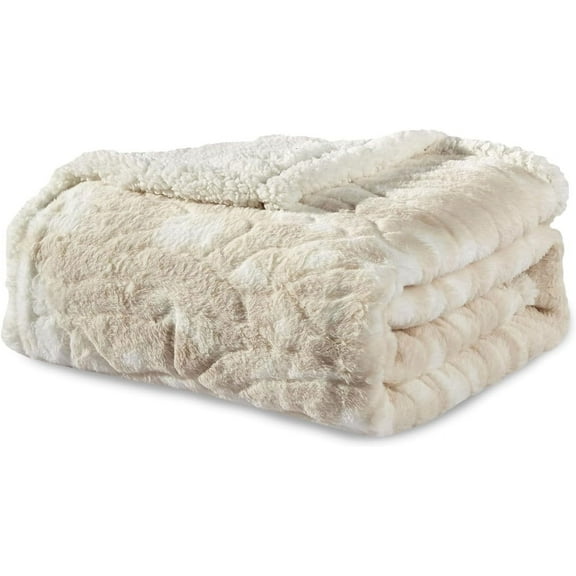 All-Season Blanket- Plush- Decorative Throw, Perfect for Lounging, 50 x 60 inches, Alaska Beige Sherpa Throw Blanket