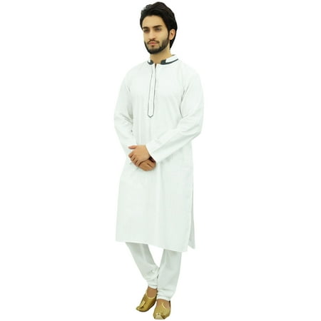 

Atasi Men s White Kurta Pyjama Set Long Cotton Tunic Shirt Ethnic Wear-Large