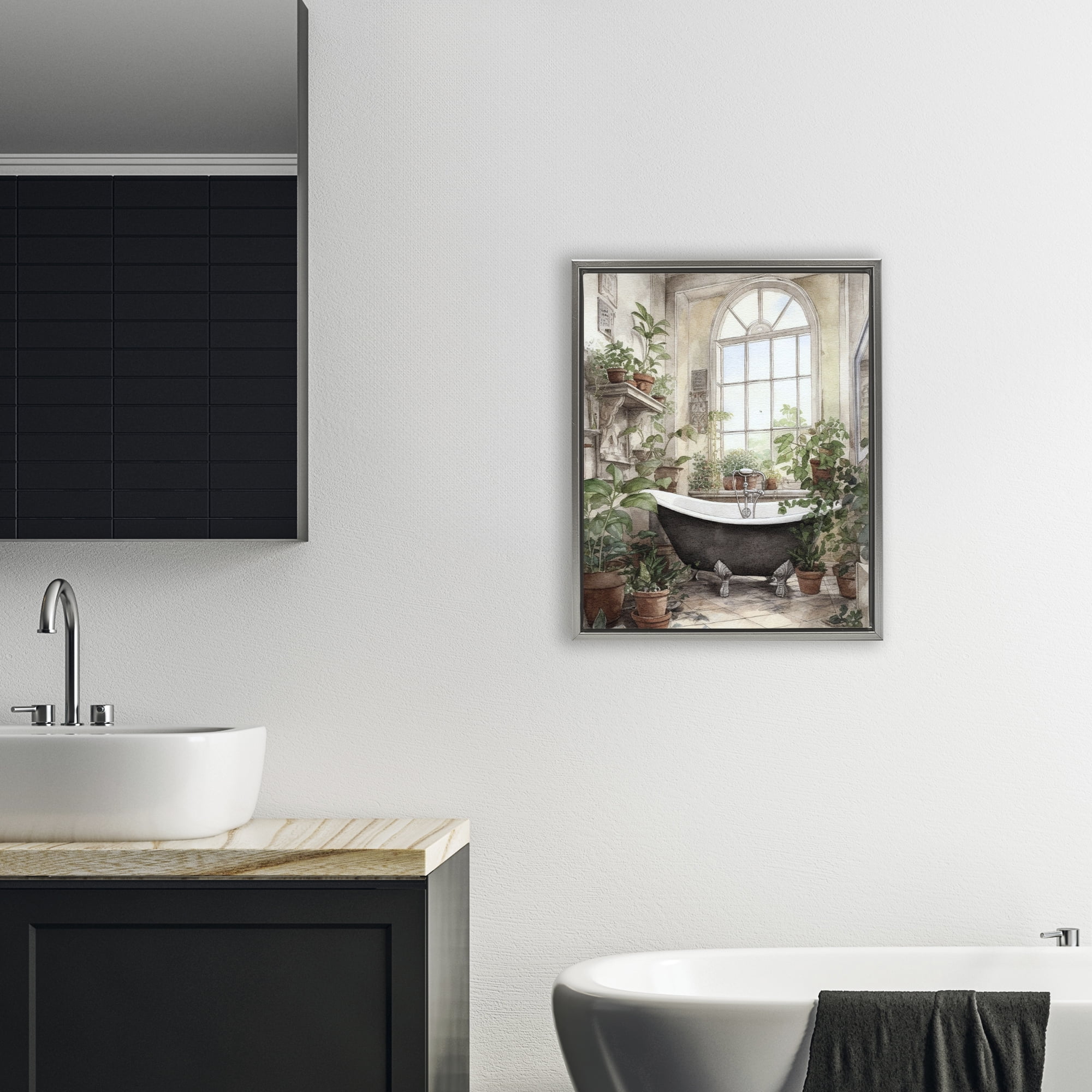 Vintage Sun Lit Bathtub Gray Framed Floater Canvas Wall Art, design by Lettered and Lined