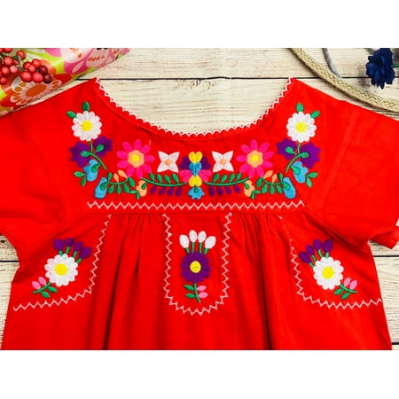 Unik Dress unik Unik Traditional Mexican Girl Embroidered Dress Red Unik Dress unik Unik Traditional Mexican Girl Embroidered Dress Red