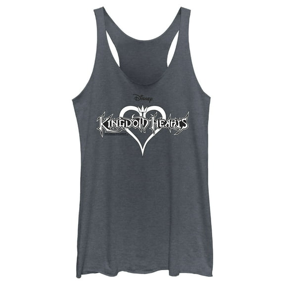 Women's Kingdom Hearts 1 Sketch Logo Racerback Tank Top Navy Blue Heather 2X Large