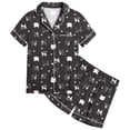thumbnail image 6 of MEZZALL Girls Cartoon Cats Print Satin Pajamas Sets Short Sleeve Lapel Button Down Tops & Shorts 2 Piece Kids Sleepwear Cozy Nightwear, 6 of 6