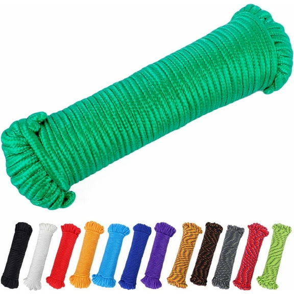 90 ft 1/4 inch (7mm) Nylon Poly Rope Flag Pole Polypropylene Clothes Line Camping Utility Good for Tie Pull Swing Climb Knot (White)