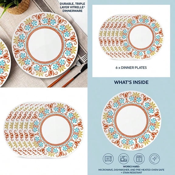 Vitrelle 10.25 Dinner Plates Set Triple Layer Glass and Chip Resistant Lightweight Round Plates 8-Piece Terracotta Dreams