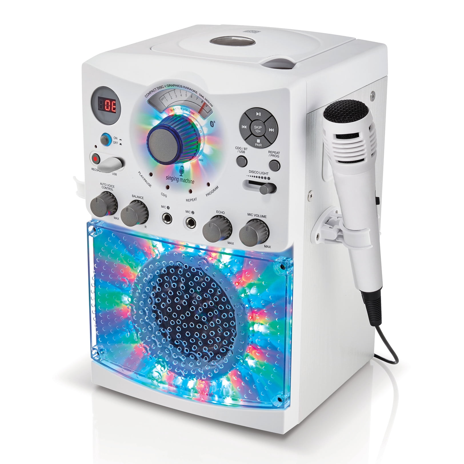 Singing Machine SML385UW Bluetooth Karaoke System with LED Disco Lights, CD+G, USB, and Microphone, White