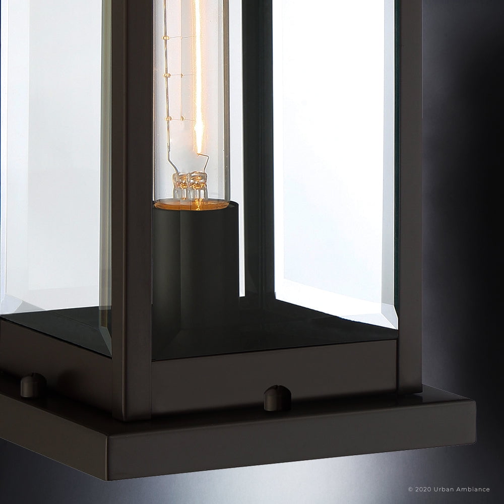 Luxury Modern Farmhouse Outdoor Post Light, 16.00''H x 7.50''W, with Industrial Style Elements, Minimalist Design, Estate Bronze Finish and Clear Beveled Glass, UQL1355
