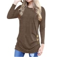 thumbnail image 1 of Timegard Long Sleeve Tops for Women Round Neck Causal Button T Shirts Solid Color Comfy Tunic Blouses, 1 of 6