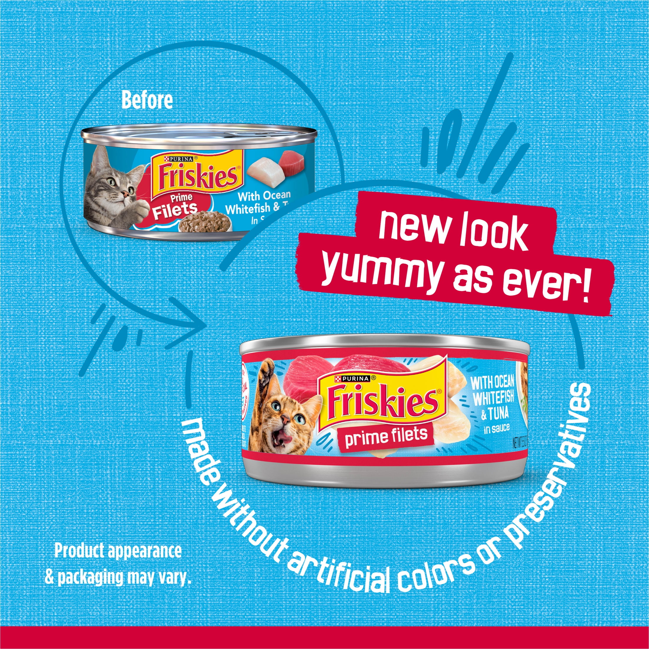 (24 pack) Purina Friskies Prime Filets, Ocean Whitefish and Tuna in Sauce, Wet Cat Food, 5.5 oz Can
