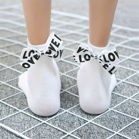 

Keep Your Toes Toasty HIMIWAY All-Season Sock Options Fashion Women Cotton Bow Love Letter Long Socks White One Size