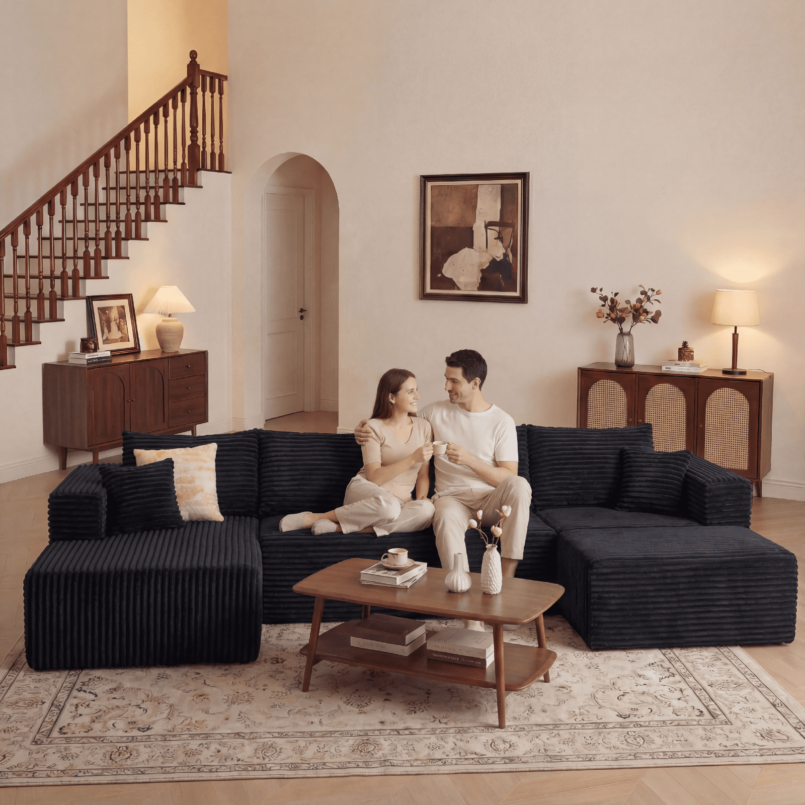 Cubente 134.7" Modular Cloud Sectional Sofa, Cloud Boneless Couch No Assembly Required Reversible U-Shaped Couches with Chaise, Oversized Sofa with 4 Seats for Living Room