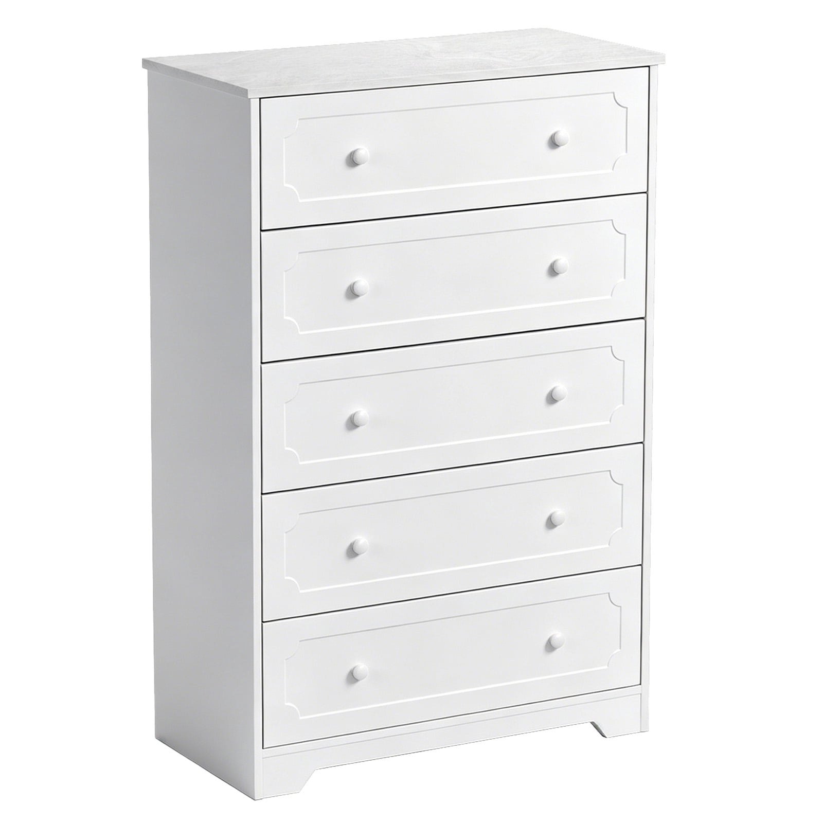 5-Drawer Cabinet with Solid Wood Veneer, White, 31.3 x 15.55 x 47.24 in