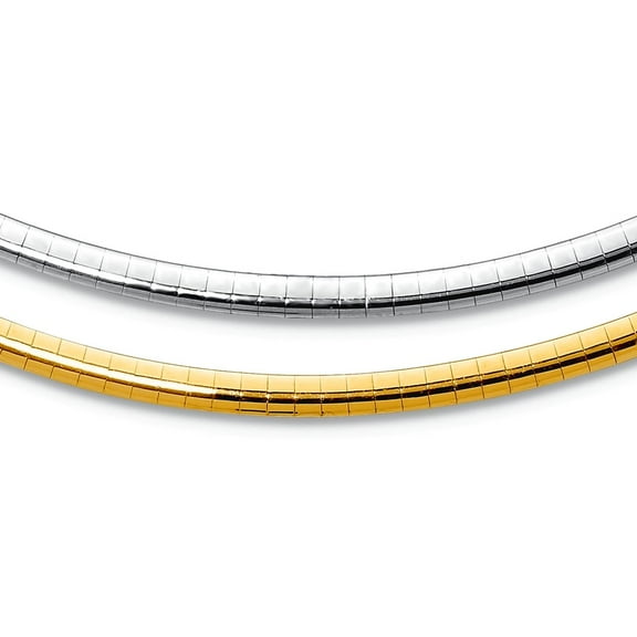 14k Two-Tone Polished Fancy Lobster Closure Gold Reversible 3mm Omega Necklace 18 Inch Omega Clasp Pendant Necklace for