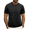 thumbnail image 2 of Mens Knit Short Sleeve T Shirts Casual Crewneck Slim Fit Shirt Cable Knitted Stretch Pullover Tees, 2 of 6