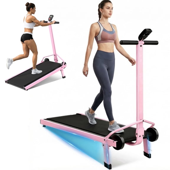 Manual Treadmill with 18% Fixed Incline,Portable Non Electric Treadmill with Dual Flywheel System, 300LBS Capacity, LCD Monitor, Compact Design for Home Indoor Walking Jogging
