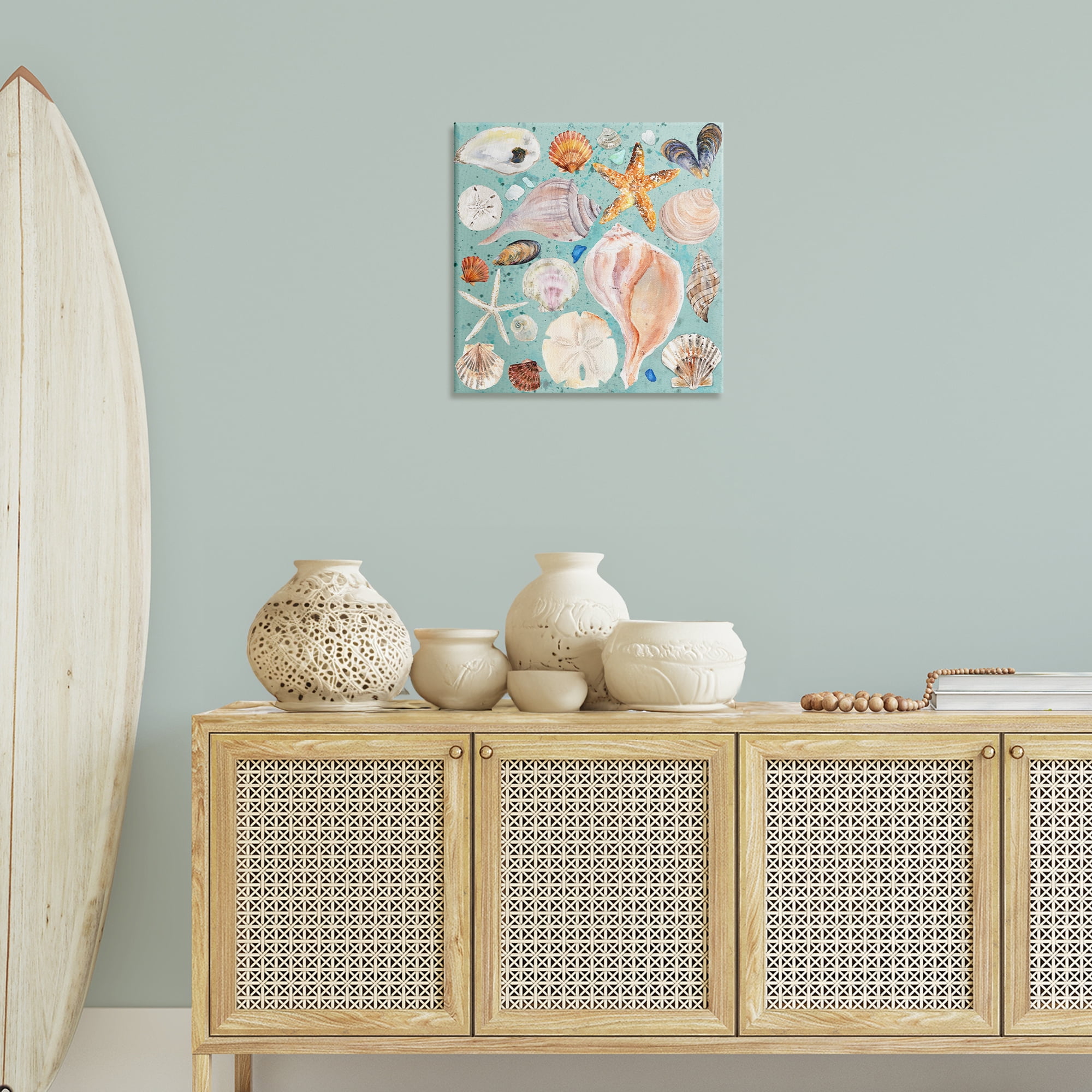 Stupell Industries Seashell Puzzle Pattern Coastal Painting Gallery Wrapped Canvas Art Print Wall Art, 24 x 24