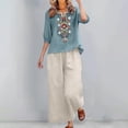 thumbnail image 5 of GZWYHT 2 Piece Sets For Women,Flowy Embroidered Boho Tops Cotton Set Summer Travel Outfits Lounge Wide Leg Pants Loose Fit Short Sleeve Blouses Peasant Blouses Blue XL, 5 of 5