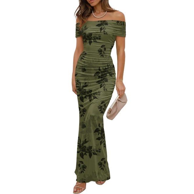 Vestido largo LUXVEER para mujer, malla, estampado floral, verde verano