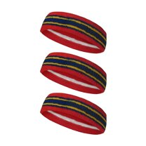 Couver Unisex Terry Striped Basketball Headband Sweatband, Red/Blue, 3 Pieces