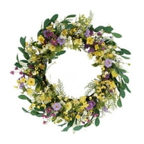 30" Green and Yellow Puleo International Artificial Daisy and Poppy Floral Spring Wreath